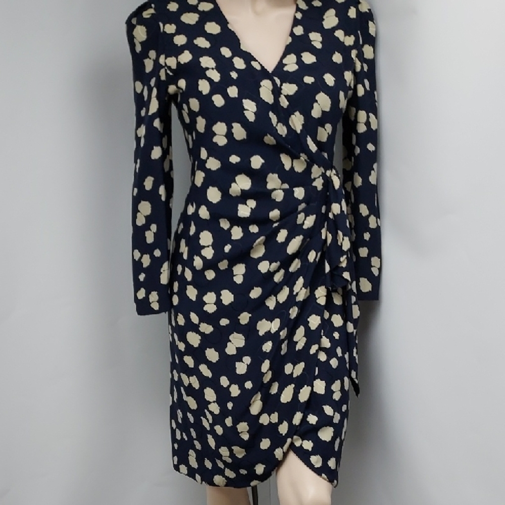Carolina Herrera Navy and Cream Floral Dress